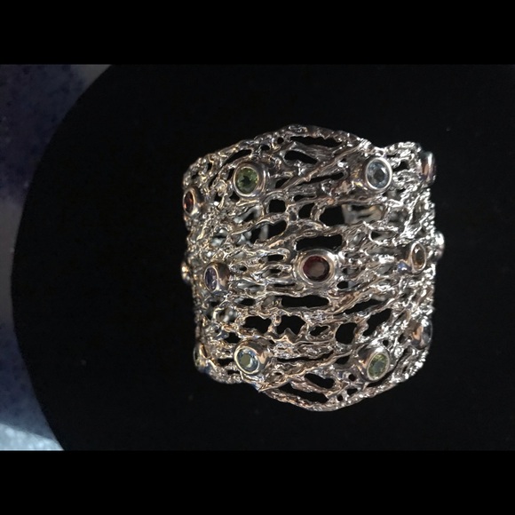 Freeform 925 silvercuff genuine bezel set stones